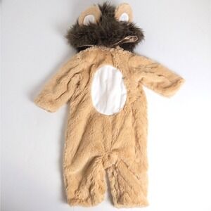 Pottery Barn Kids Lion Costume 0-6M Tan Plush Faux Fur Halloween Jumpsuit